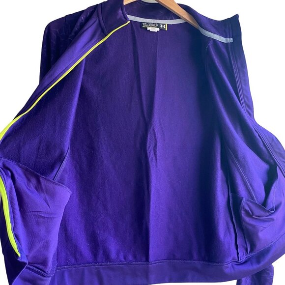 Under Armour Loose Girls Full Zip Jacket Purple Green Ruched XL Geometric Logo - Picture 11 of 12